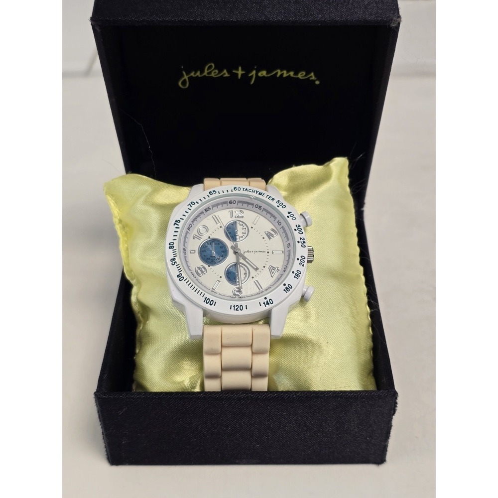 JULES‎ & JAMES WOMENS QUARTZ WATCH CHRONO LOOK RUBBER BAND NEW BATTERY JJ1104